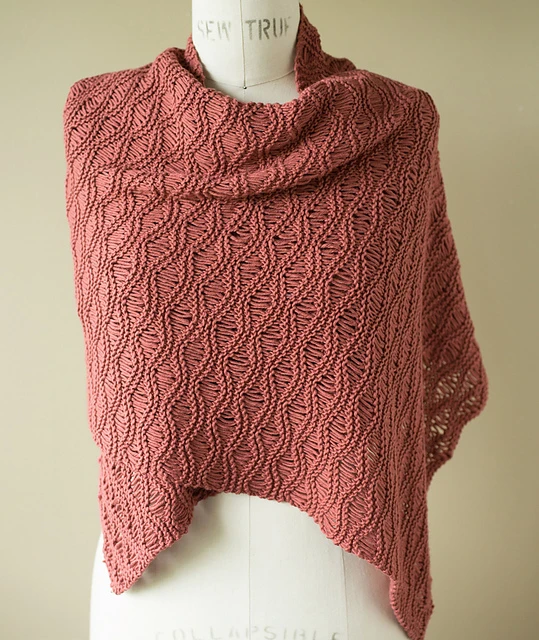 Seafoam Wrap knitting pattern using cotton blend yarn.