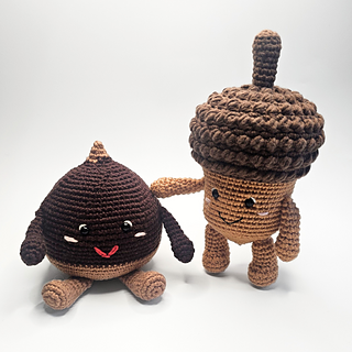 Charlie the Chestnut pictured alongside Alan the Acorn (sold separately).
While this pattern is for Charlie only, he looks right at home with his woodland friends - perfect if you love creating themed amigurumi sets.