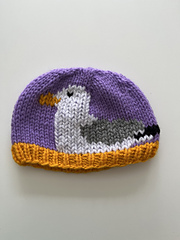 Seagull Hat. Newborn Size. Duplicate stitch finish.