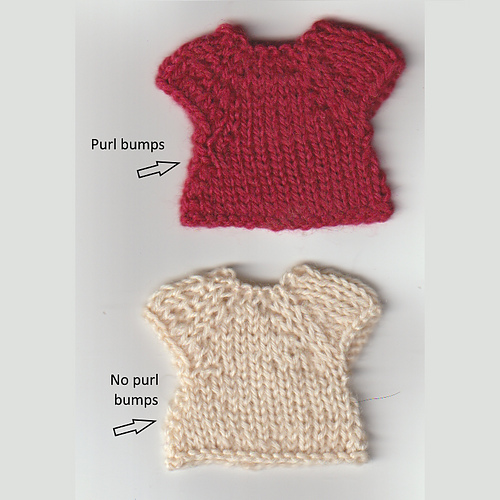 The white tee uses the m-kfb increases suggested in the pattern. The red tee uses all kfb.  