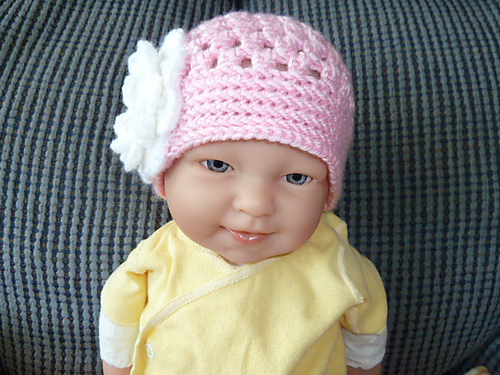 Cluster Stitch Baby Beanie with Flower photo 10