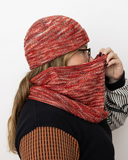 Caldera Hat & Cowl, knit in Smooshy Cahsmere, color Ruby Dusk