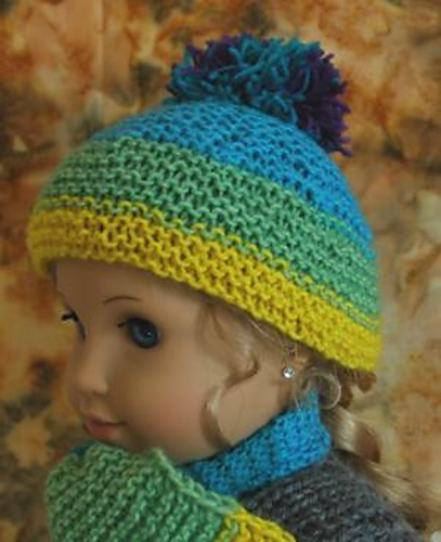 American Girl Doll Garter Stitch Hat with Pompon photo 1