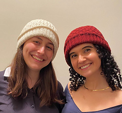 Samples in Adult M. Sample on right was modified to be 1" shorter in hat depth.