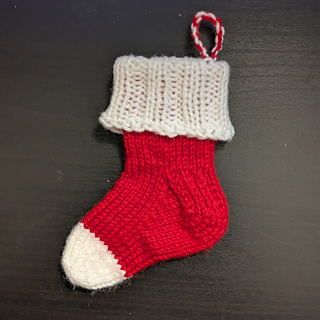 Tiny Treasures Toe Up Mini Stocking - Day 5 completed but not yet blocked. Cuff and bind off.