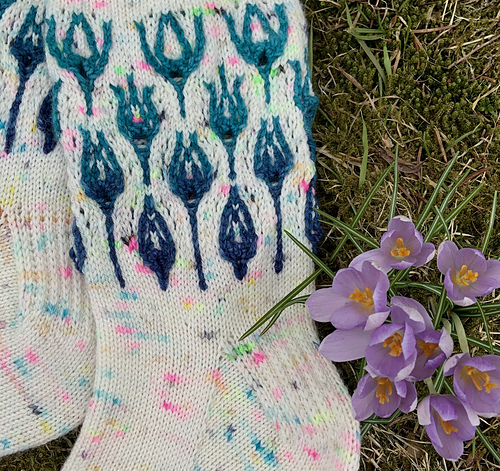 På norsk: Crocus Blomster Sokker - Liz Harris