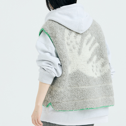Store Fuglevest - grey level knitter