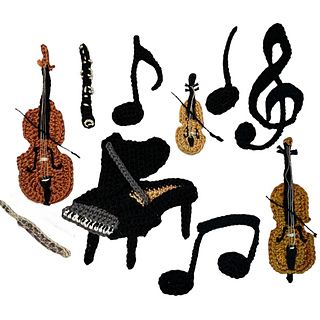 Crocheted Instruments Music Ravelry: Music Instrument crochet applique pattern by Homeartist crochet