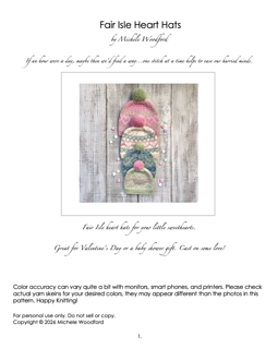 Fair Isle Heart Hats written pattern.