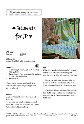 Ravelry: A Blankie for JP pattern by E. J. Slayton