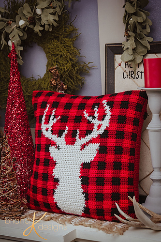 Farmhouse Plaid Deer Pillow Cover photo 7