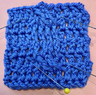 7. Front Posts w Edge Double Crochet Decrease - pins point to the dc dec cluster