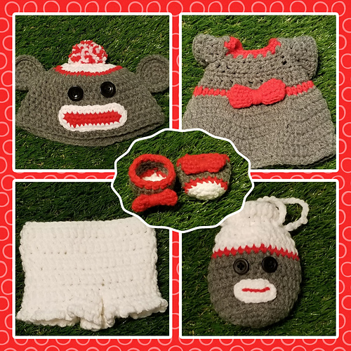Ravelry Pookie's Girl Sock Monkey Outfit pattern by Kelli's Kreations