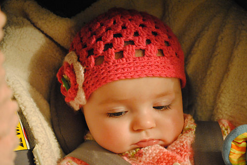 Cluster Stitch Baby Beanie with Flower photo 6