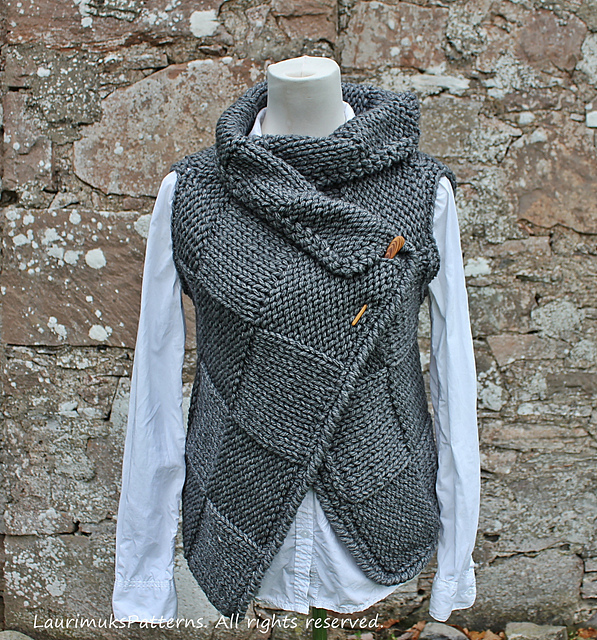Grey wrap, sleeveless jacket pattern by 