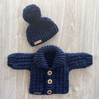 William cardigan and hat set to 10 years available as a separate pattern