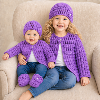 Beth set of cardigan hat to 10Y and booties available separately