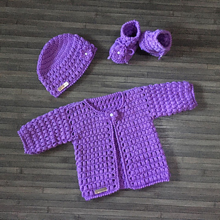 Beth Cardigan Hat & Booties set NB-10Y is available as a separate pattern