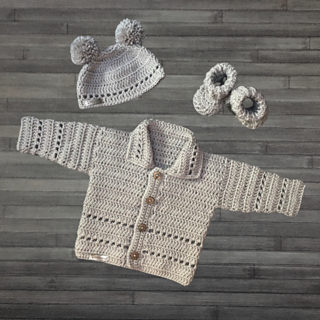 Zac cardigan hat and booties set pattern 0-2Y available separately