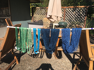 Greens and blues.