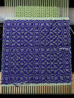 Week 2 #1, Kelp warp, butter tabby weft, purple pattern weft