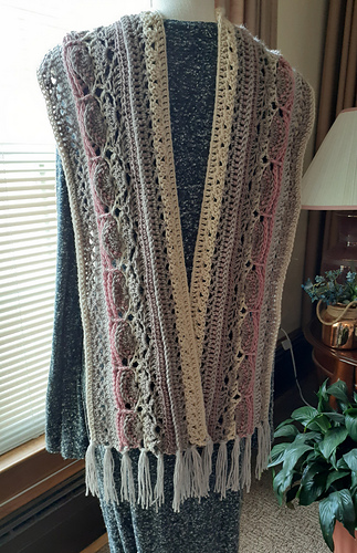 New V-Land Scarf in Old Rose and Tan - with fringe