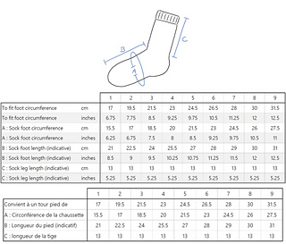 Sizing chart DK version
