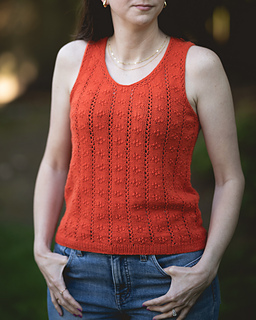 Tank-top in Knitting for Olive Pure Silk in Blood Orange with i-cord trim