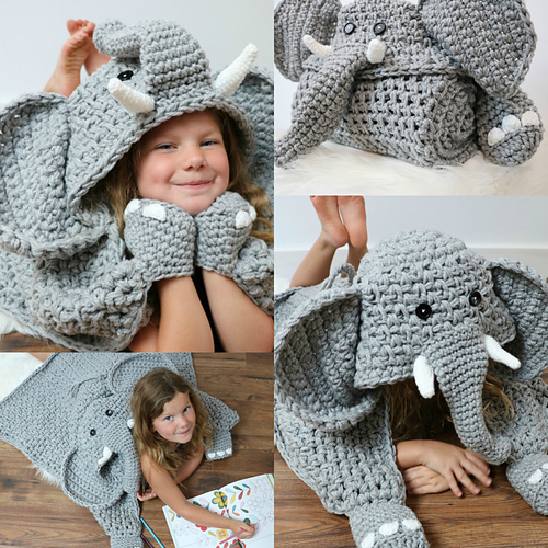 Ravelry Hooded Elephant Blanket pattern by MJ's Off The Hook Designs