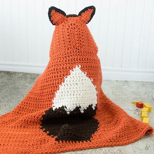 Fox Pattern Print Hooded Blanket