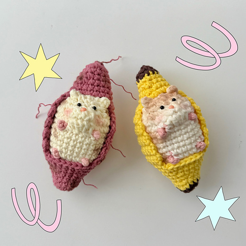 Crochet hamster with banana and sweet potato - mminitting (min)