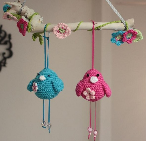 Ravelry patroon: Hanging birds - Vogeltjes aan een tak