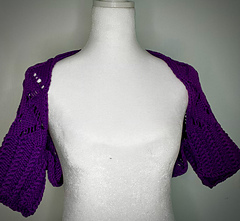 front view of Madeira shrug on dress form