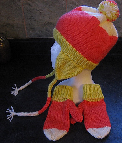 Candy Corn Earflaps Hat and Mittens photo 1