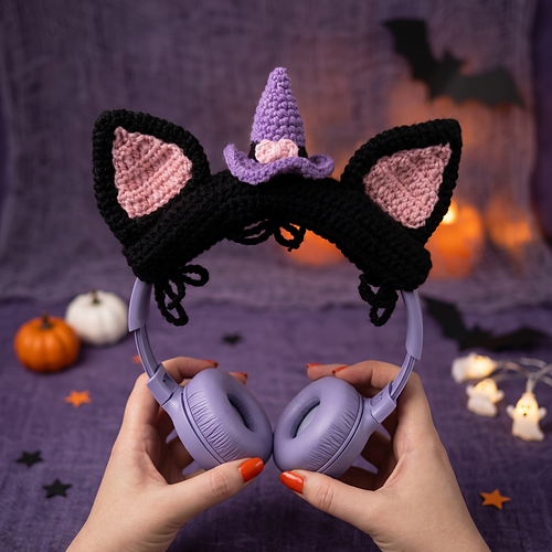 Witch cat headphones cover