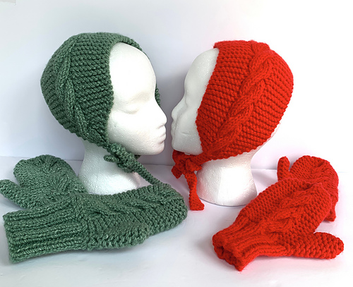 Retro  Cabled Cap and Mittens