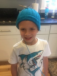 In progress, hat on needles. Still need a few more inches!