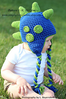 Crochet Pattern 005 Dinosaur Earflap Beanie Hat All Sizes 