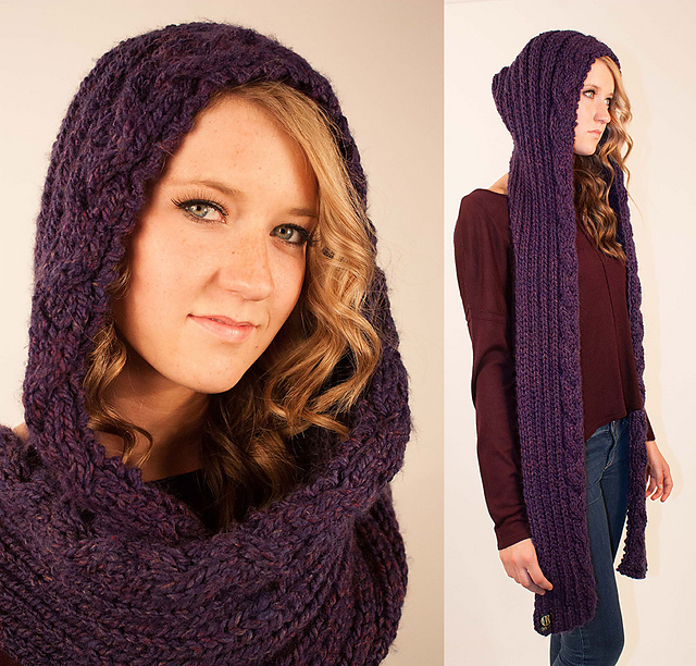 Ravelry Rapunzel Braid Hooded Scarf pattern by J. Parisi