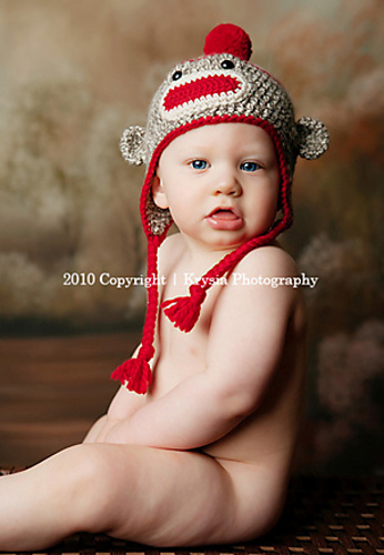 Unisex Knit Sock Monkey Hat With Earflaps And Braids  Sock Monkey Hat with earflaps and braids Crochet Pattern  main image 2