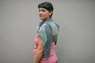 Aranami shawl in greens (over the shoulder)