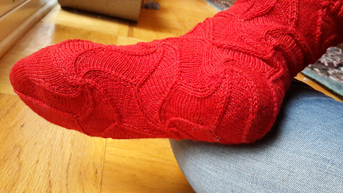 Sock with pentagon heel units. Hexagons are a roomier option.