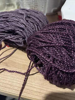 Fibre Co. Acadia in Thistle (left) and Dream in Color Suzette in Plum.