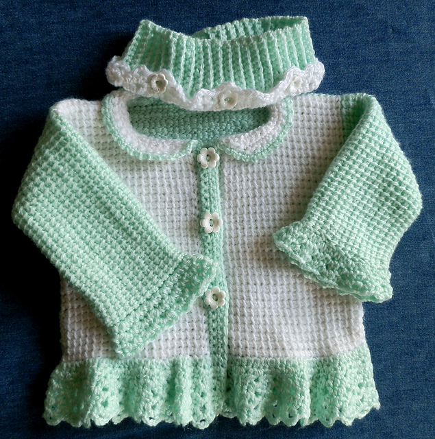 Ravelry Baby Girl Sweater Set Ruffled Hemlne Tunisian Crochet 9 to 12