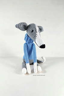 Lurcher dog amigurumi with signature long legs.