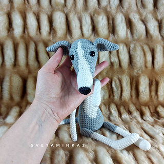 Cute Italian Greyhound crochet dog gives a paw to its creator!