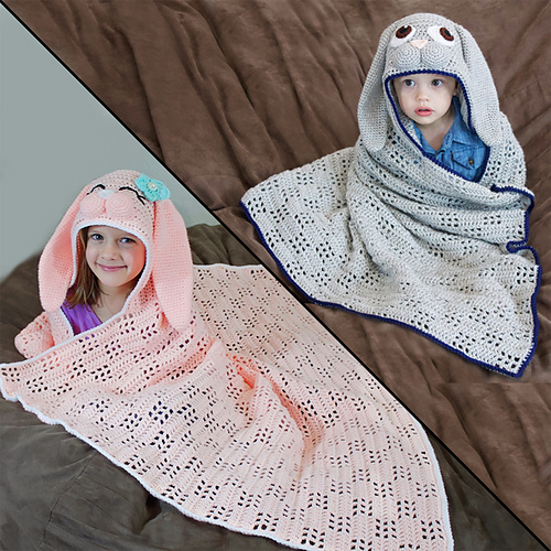 Cute Bunny Rabbit Pattern Print Hooded Blanket