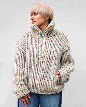 Size M, fruity-pebbles colorway. Half-zip collar, oversized fit.