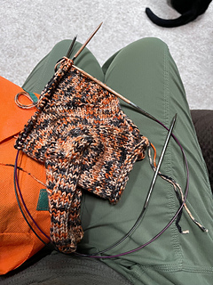 Using two circulars for the body made it MUCH easier for those wrap and turn short rows. For the head, the DPNs were easier.