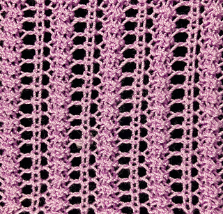 Blocked swatch shows about 4 and a half repeats here.